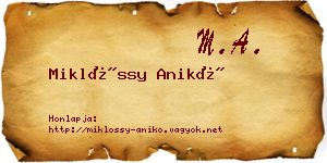 Miklóssy Anikó névjegykártya